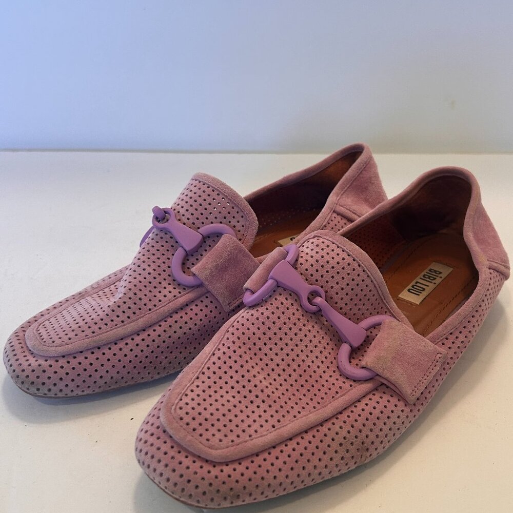 Bibi Lou Suede Loafer slip on Womens shoe size 37 7 Lavender Purple buckle